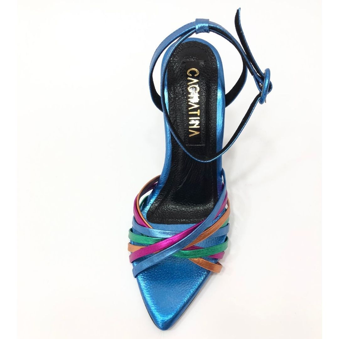 TACÒN -NABILA - 8.5 - CUERO METALIZADO AZUL - CALZADO CACHATINA