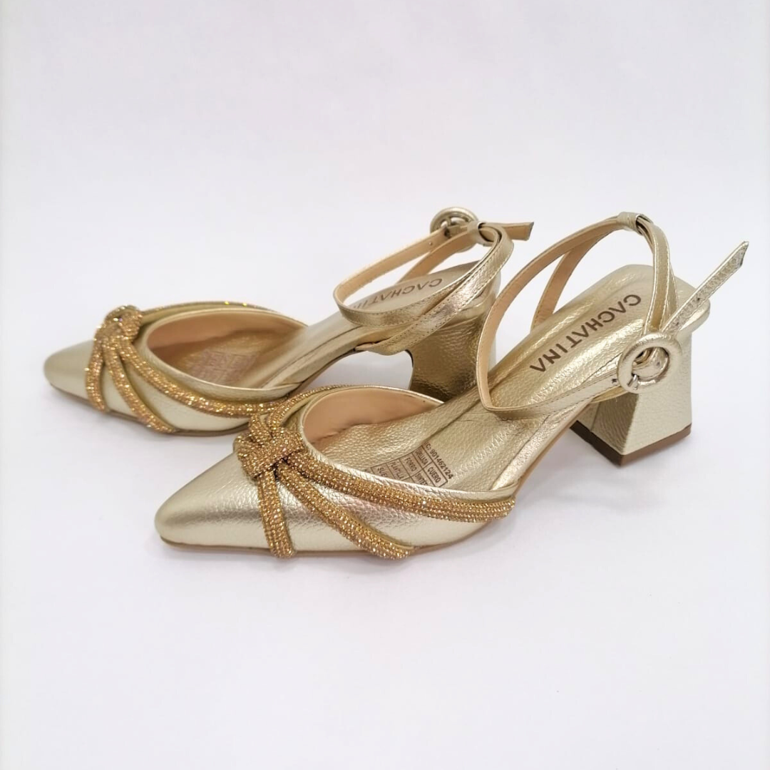NOREZ - CALZADO CACHATINA - ESTILETO MUJER - CUERO DORADO - TACON 5.5 (7.5 CM)