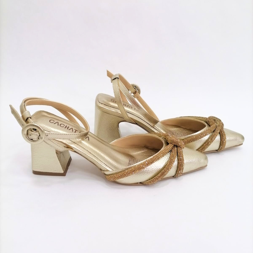 NOREZ - CALZADO CACHATINA - ESTILETO MUJER - CUERO DORADO - TACON 5.5 (7.5 CM)