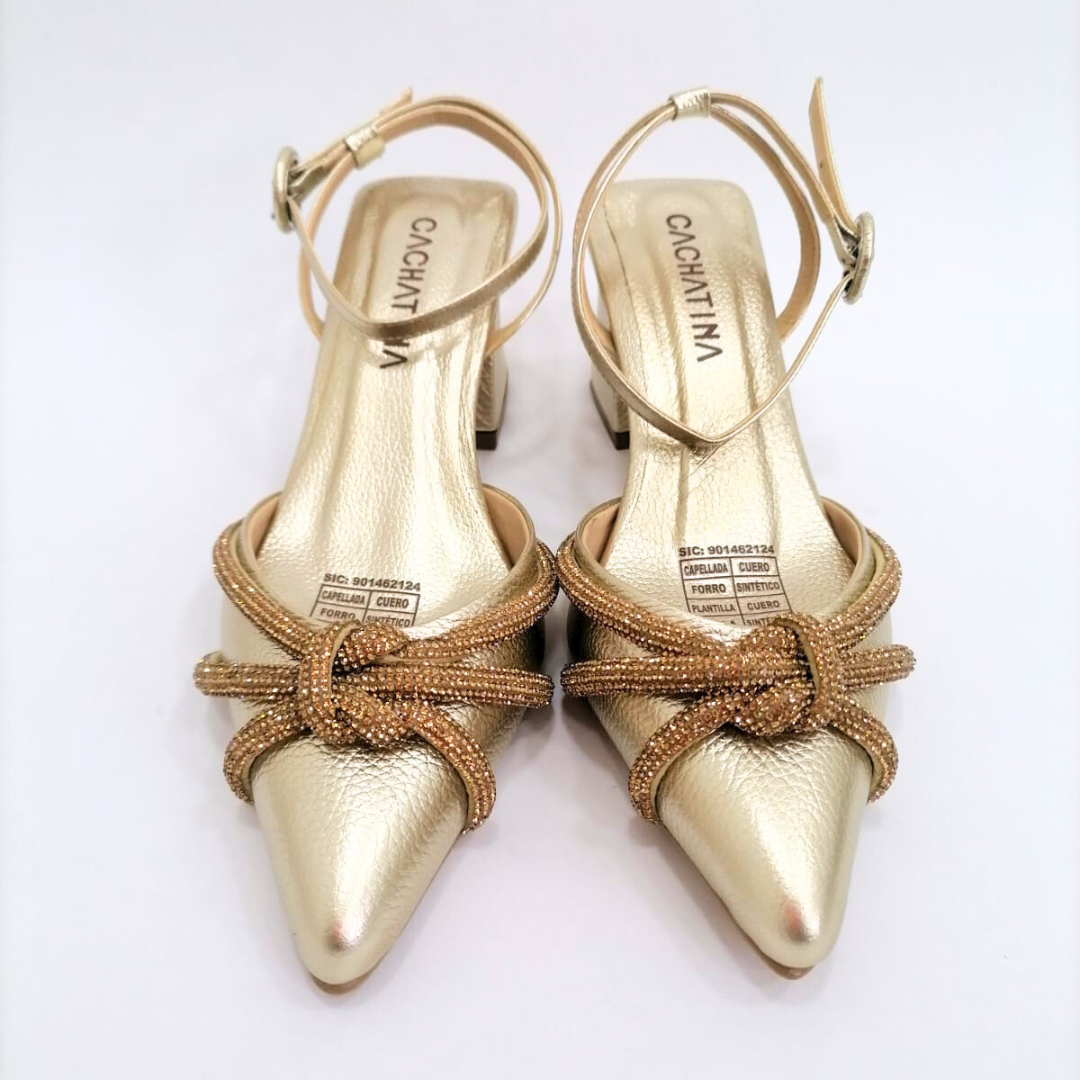 NOREZ - CALZADO CACHATINA - ESTILETO MUJER - CUERO DORADO - TACON 5.5 (7.5 CM)