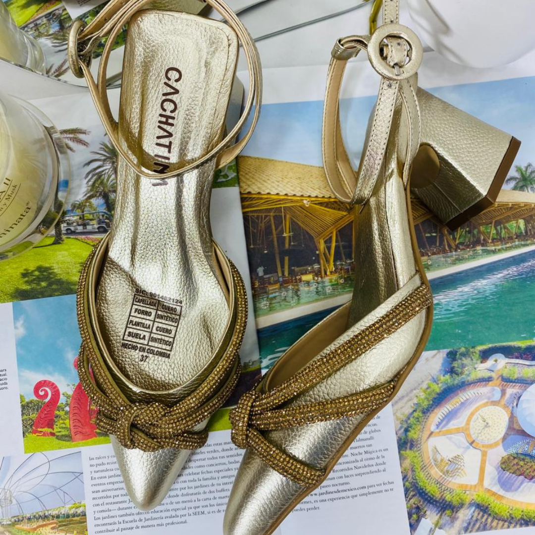 NOREZ - CALZADO CACHATINA - ESTILETO MUJER - CUERO DORADO - TACON 5.5 (7.5 CM)