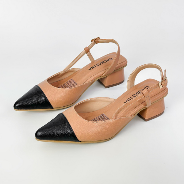 NORMA - CALZADO CACHATINA - ESTILETO MUJER - CUERO AREQUIPE X NEGRO - TACON 3.5 (5 CM)