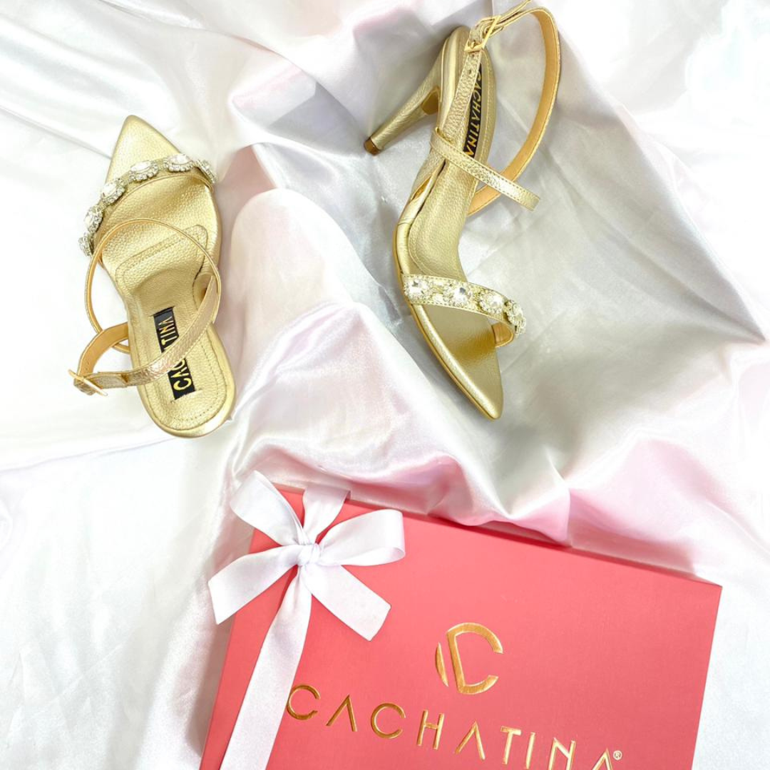 CALZADO CACHATINA - TACON MUJER - ODAN - CUERO DORADO - ALTURA 8.5 (11 CM)