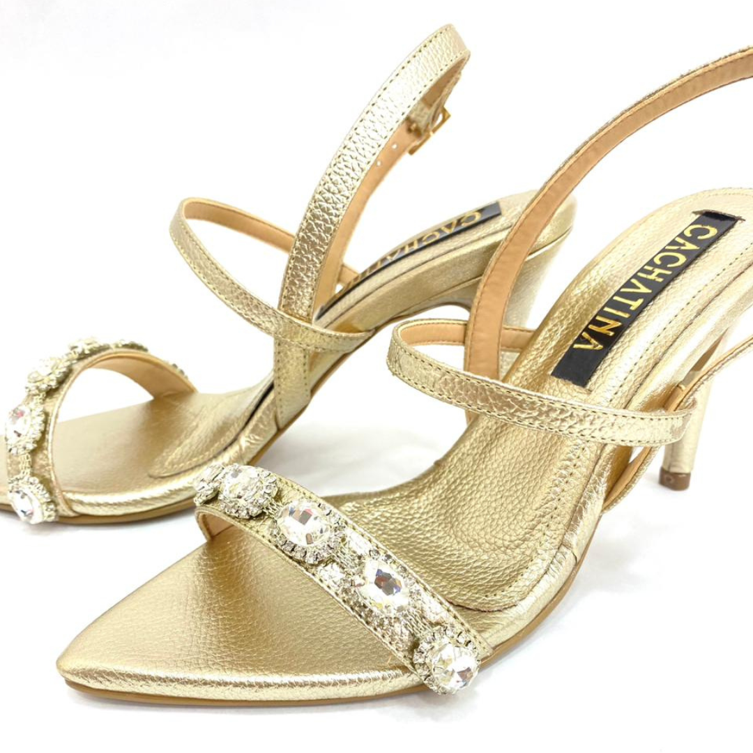 CALZADO CACHATINA - TACON MUJER - ODAN - CUERO DORADO - ALTURA 8.5 (11 CM)