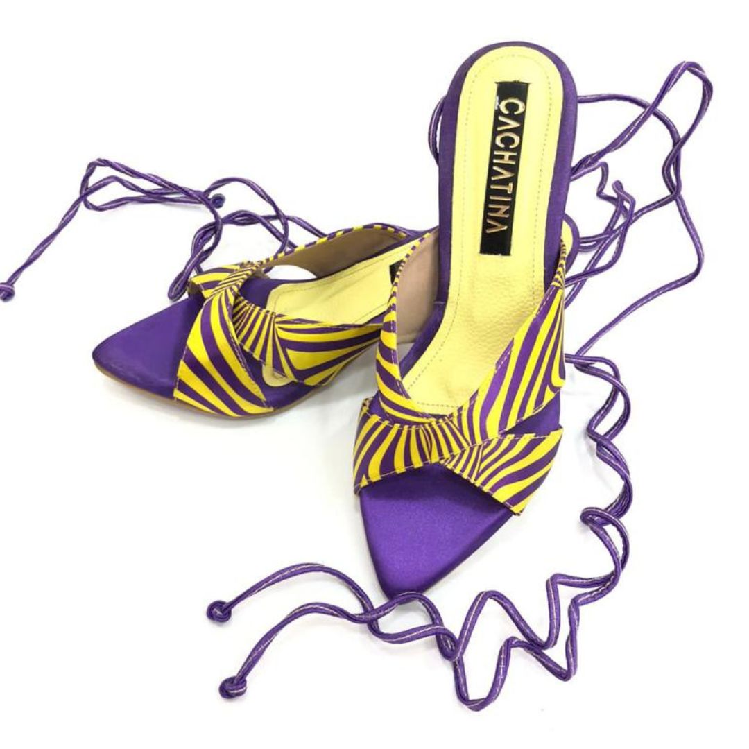 TACÒN - ORMALIA - 5.5 - CUERO SATIN MORADO X AMARILLO - CALZADO CACHATINA