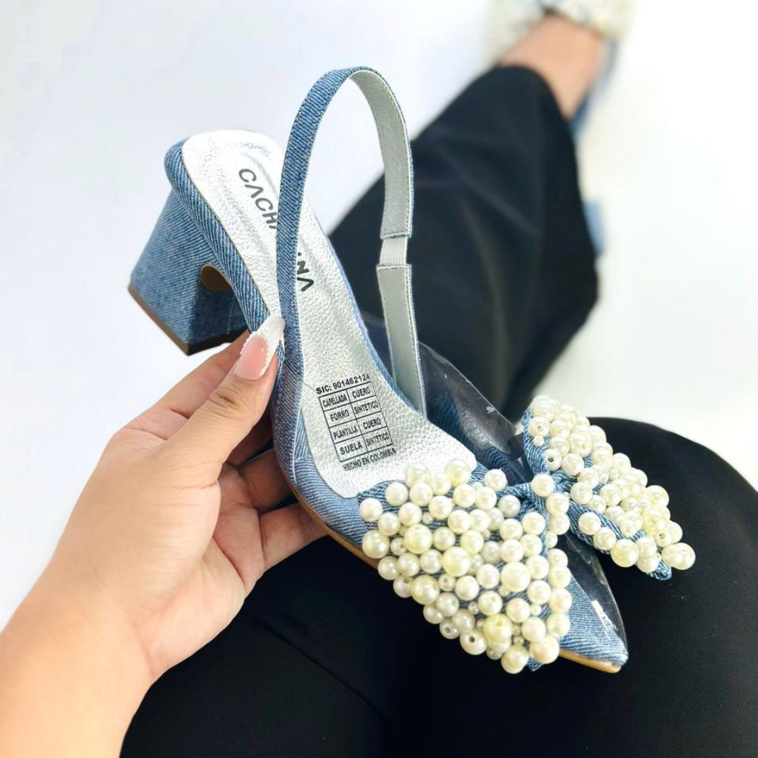 PEARLS - CALZADO CACHATINA - ESTILETO MUJER - DENIM NEUTRO - TACON 5.5 (7.5 CM)