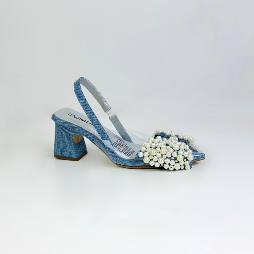 PEARLS - CALZADO CACHATINA - ESTILETO MUJER - DENIM NEUTRO - TACON 5.5 (7.5 CM)