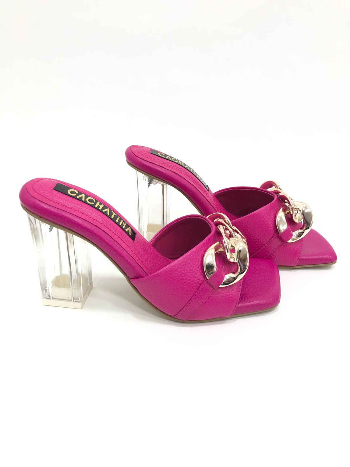 CALZADO CACHATINA - TACON MUJER - POLOMINA - CUERO FUCSIA - ALTURA 7.5 (10 CM)