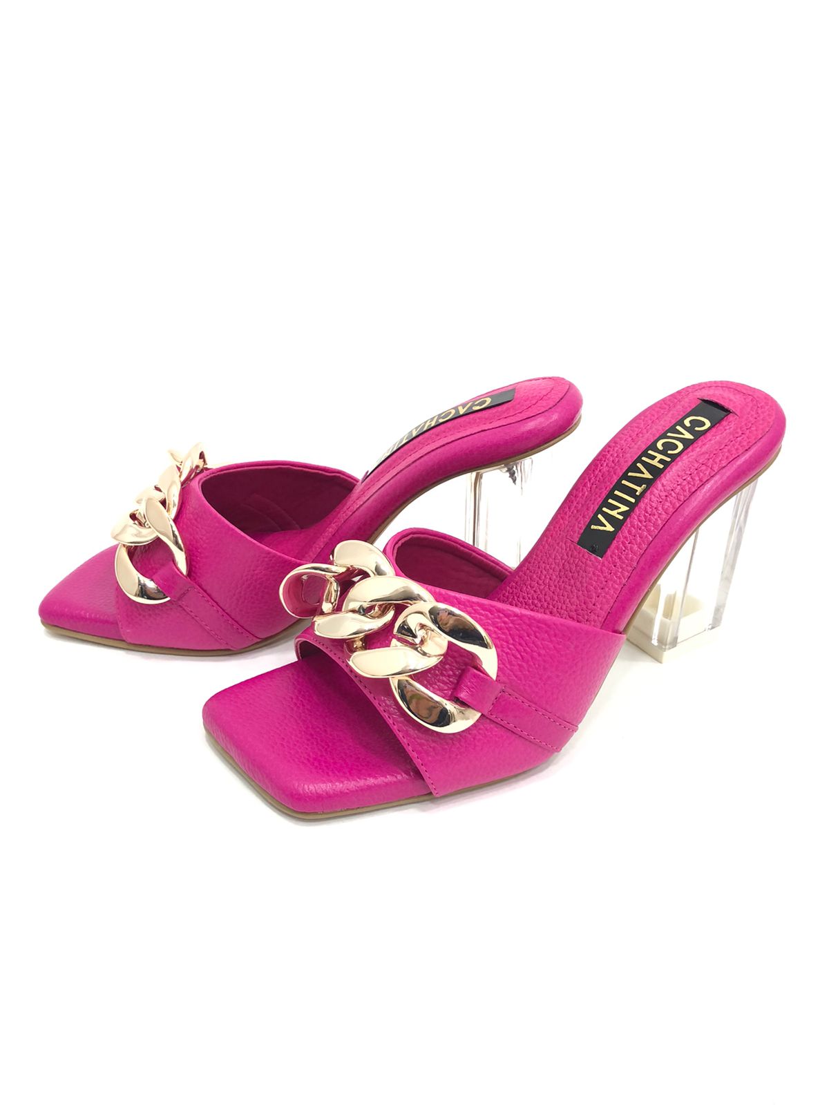 CALZADO CACHATINA - TACON MUJER - POLOMINA - CUERO FUCSIA - ALTURA 7.5 (10 CM)