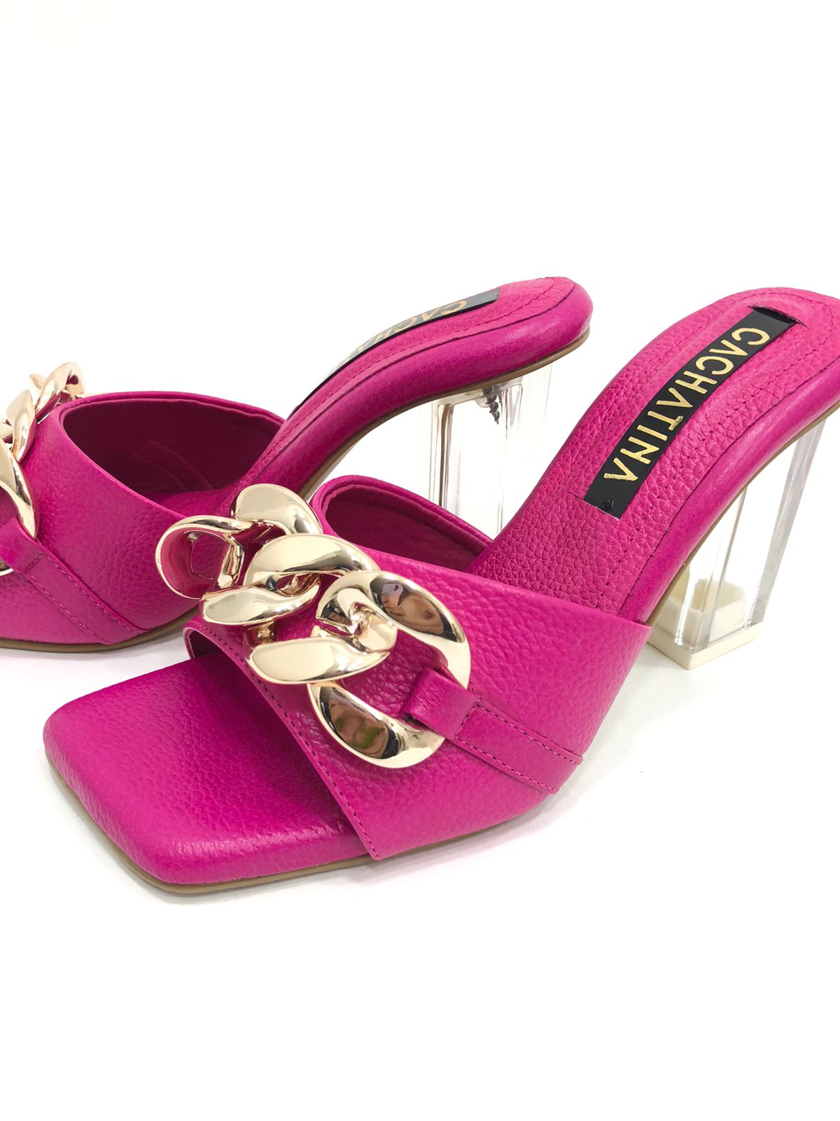 CALZADO CACHATINA - TACON MUJER - POLOMINA - CUERO FUCSIA - ALTURA 7.5 (10 CM)