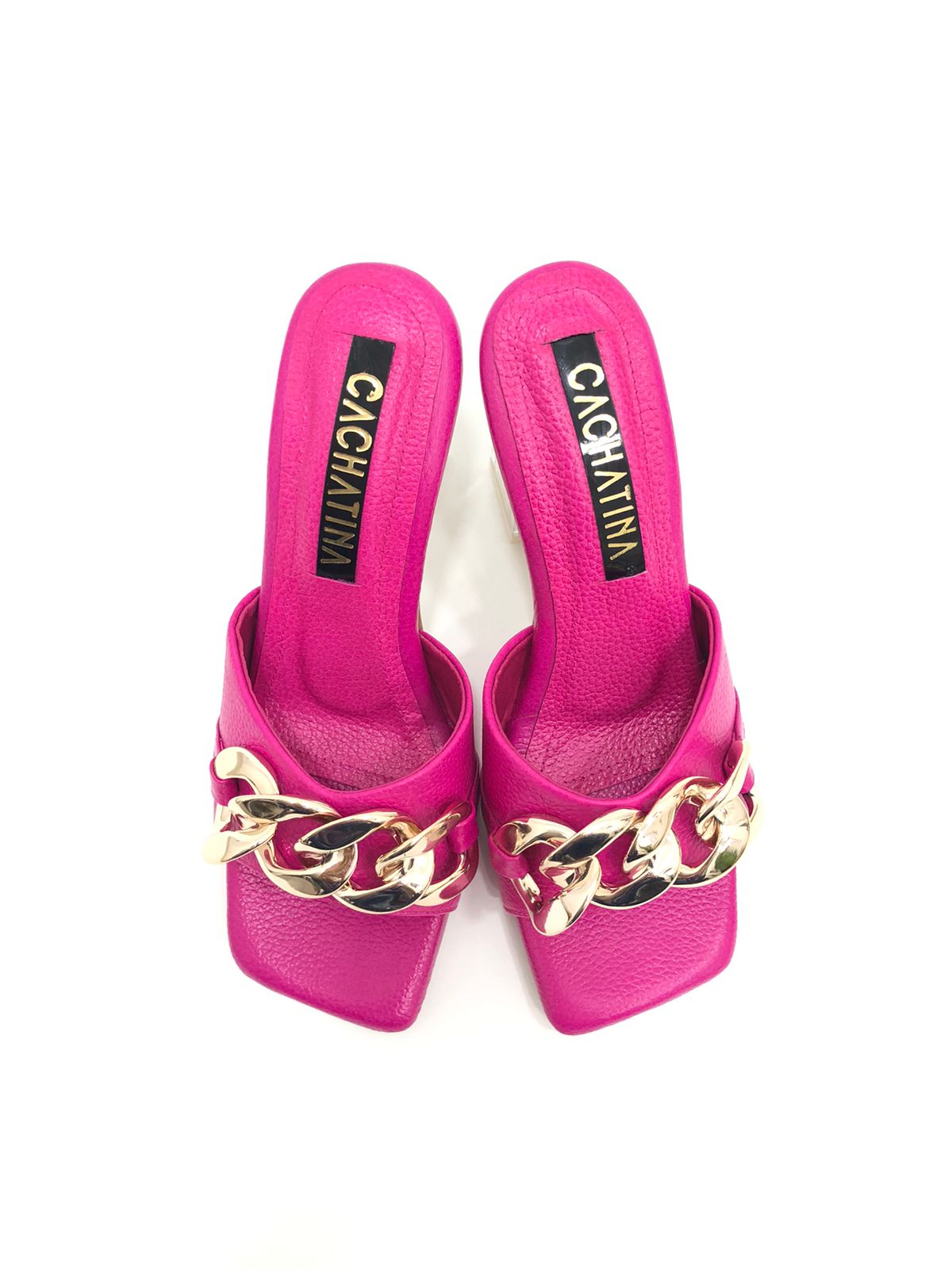 CALZADO CACHATINA - TACON MUJER - POLOMINA - CUERO FUCSIA - ALTURA 7.5 (10 CM)