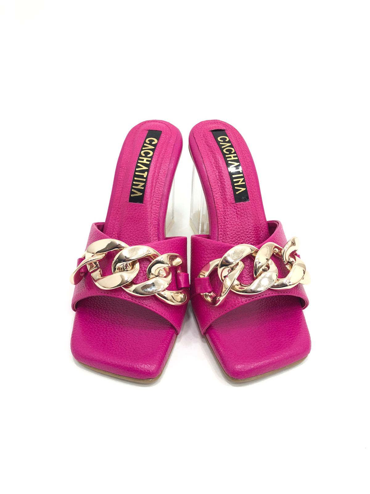 CALZADO CACHATINA - TACON MUJER - POLOMINA - CUERO FUCSIA - ALTURA 7.5 (10 CM)