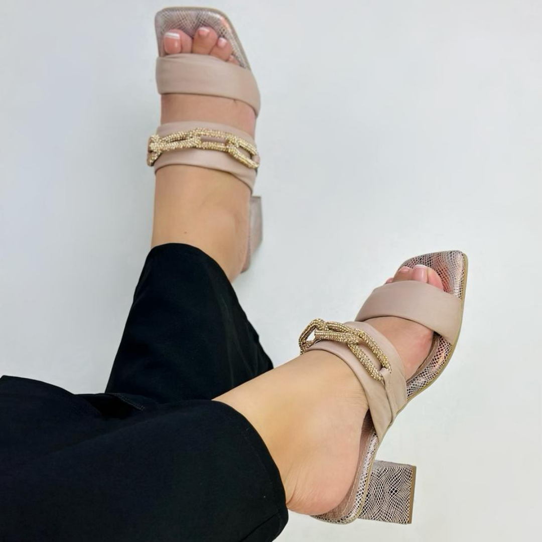 CALZADO CACHATINA - TACON MUJER - POOKA - CUERO FANTASIA NUDE X TAUPE - ALTURA 5.5 (7.5 CM)