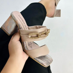 CALZADO CACHATINA - TACON MUJER - POOKA - CUERO FANTASIA NUDE X TAUPE - ALTURA 5.5 (7.5 CM)
