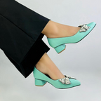 BEVERLY - CALZADO CACHATINA - ESTILETO MUJER - CUERO VERDE MENTA - TACON 3.5 (5 CM)