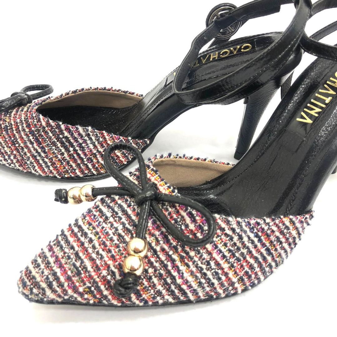 TACÒN - RAMI - 8.5 - CUERO NEGRO X TEX NEGRO/BLANCO - CALZADO CACHATINA