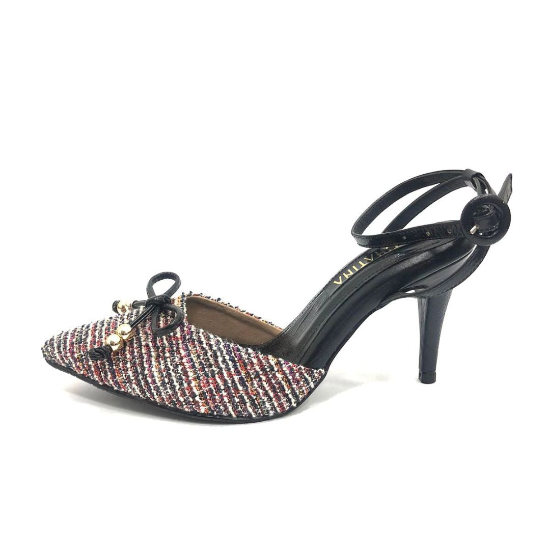 TACÒN - RAMI - 8.5 - CUERO NEGRO X TEX NEGRO/BLANCO - CALZADO CACHATINA