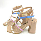 TACÒN - SARLYNI - 7.5 - CUERO TAUPE X AZUL/LILA/TALCO - CALZADO CACHATINA