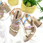 TACÒN - SARLYNI - 7.5 - CUERO TAUPE X AZUL/LILA/TALCO - CALZADO CACHATINA