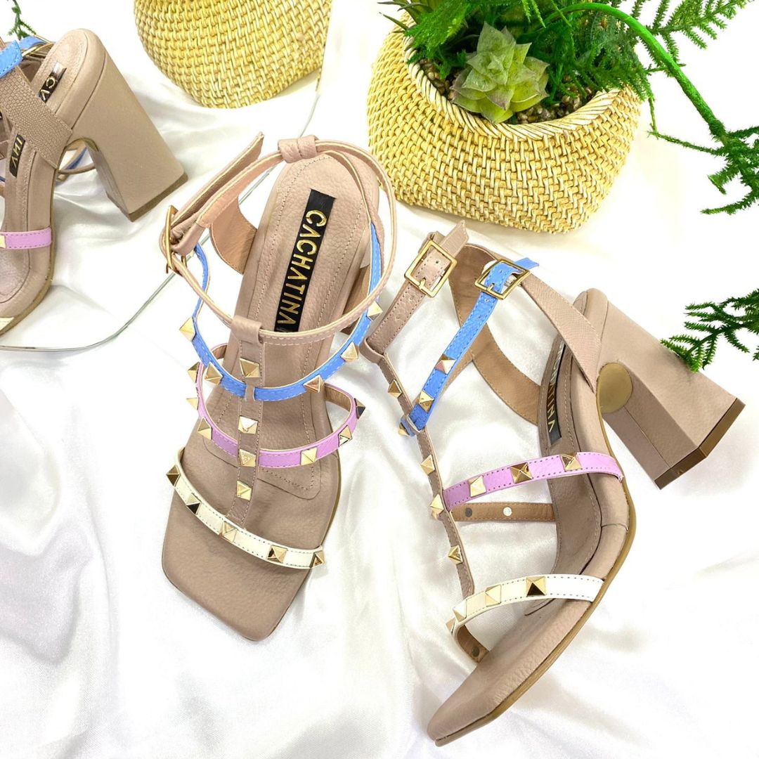 TACÒN - SARLYNI - 7.5 - CUERO TAUPE X AZUL/LILA/TALCO - CALZADO CACHATINA