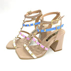 TACÒN - SARLYNI - 7.5 - CUERO TAUPE X AZUL/LILA/TALCO - CALZADO CACHATINA