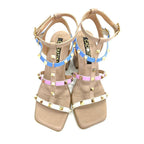 TACÒN - SARLYNI - 7.5 - CUERO TAUPE X AZUL/LILA/TALCO - CALZADO CACHATINA