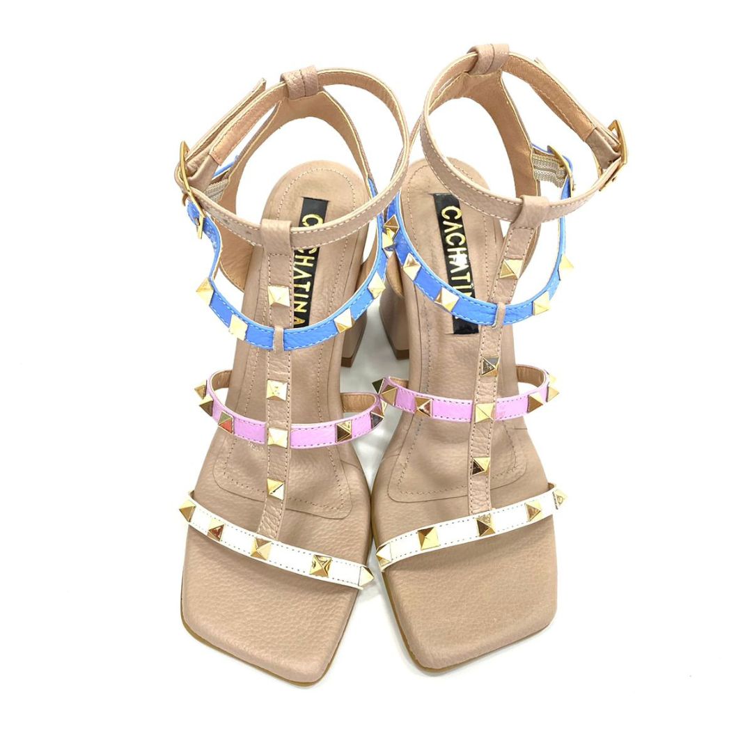 TACÒN - SARLYNI - 7.5 - CUERO TAUPE X AZUL/LILA/TALCO - CALZADO CACHATINA