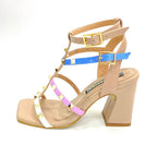 TACÒN - SARLYNI - 7.5 - CUERO TAUPE X AZUL/LILA/TALCO - CALZADO CACHATINA
