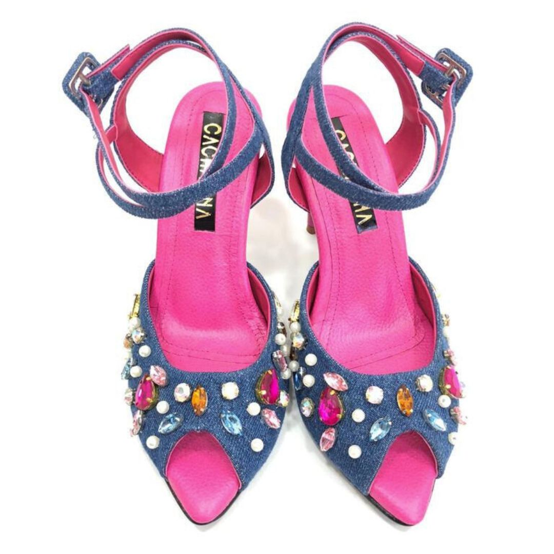 TACÒN - SCREW - 7.5 - DENIM NEUTRO X FUCSIA - CALZADO CACHATINA
