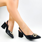 SENAY - CALZADO CACHATINA - ESTILETO MUJER - CUERO NEGRO X ROJO - TACON 5.5 (7.5 CM)