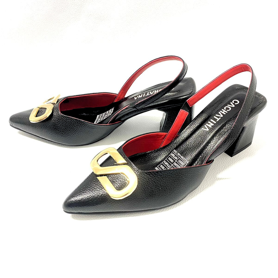 SENAY - CALZADO CACHATINA - ESTILETO MUJER - CUERO NEGRO X ROJO - TACON 5.5 (7.5 CM)