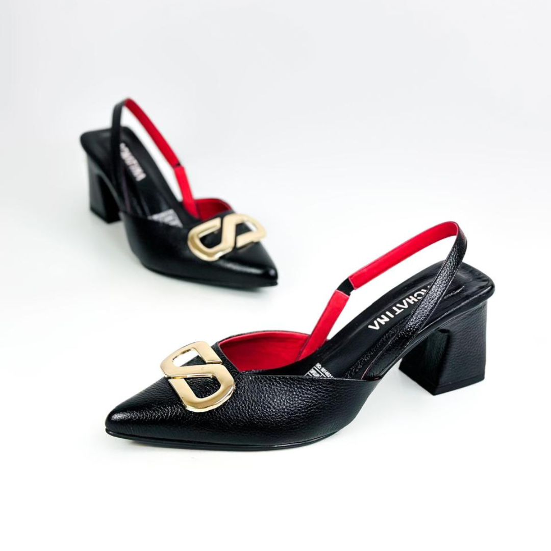 SENAY - CALZADO CACHATINA - ESTILETO MUJER - CUERO NEGRO X ROJO - TACON 5.5 (7.5 CM)