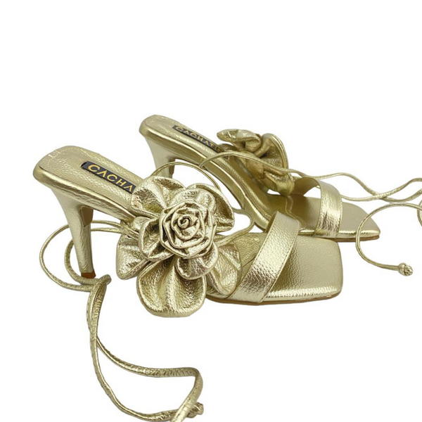 CALZADO CACHATINA - TACON MUJER - SEXY FLOWER - CUERO DORADO - ALTURA 7.5 (10 CM)
