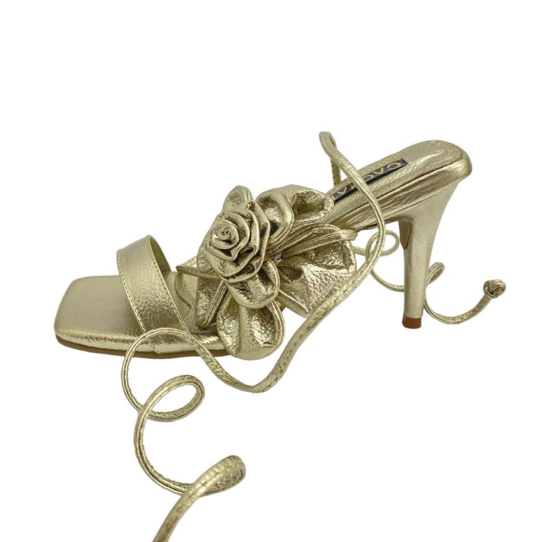 CALZADO CACHATINA - TACON MUJER - SEXY FLOWER - CUERO DORADO - ALTURA 7.5 (10 CM)