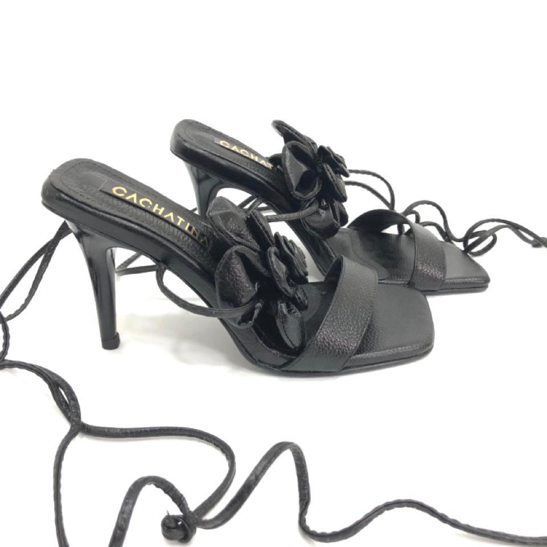 CALZADO CACHATINA - SEXY FLOWER - CUERO NEGRO - ALTURA 7.5 (10 CM) - TACON MUJER