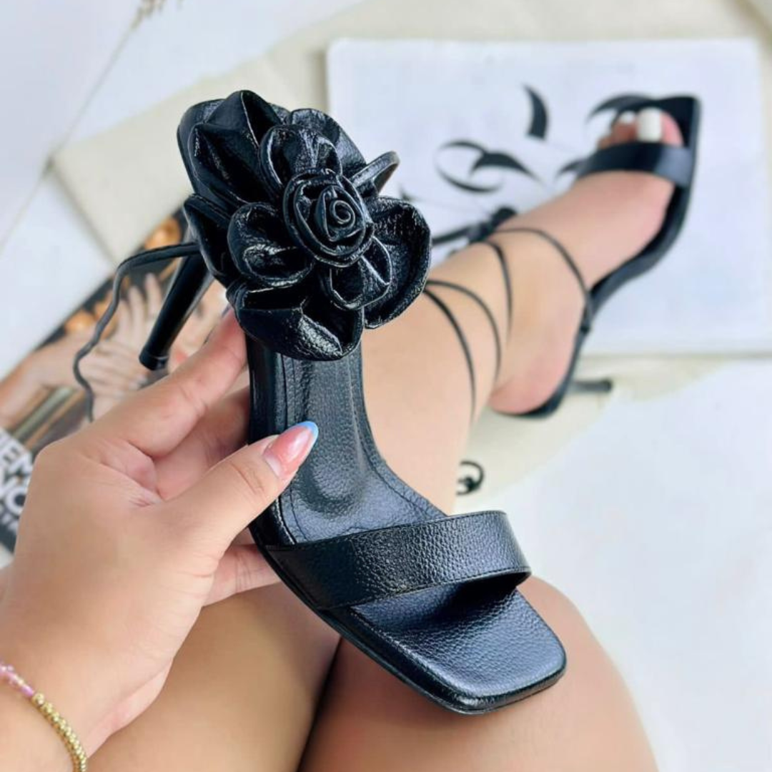 CALZADO CACHATINA - SEXY FLOWER - CUERO NEGRO - ALTURA 7.5 (10 CM) - TACON MUJER