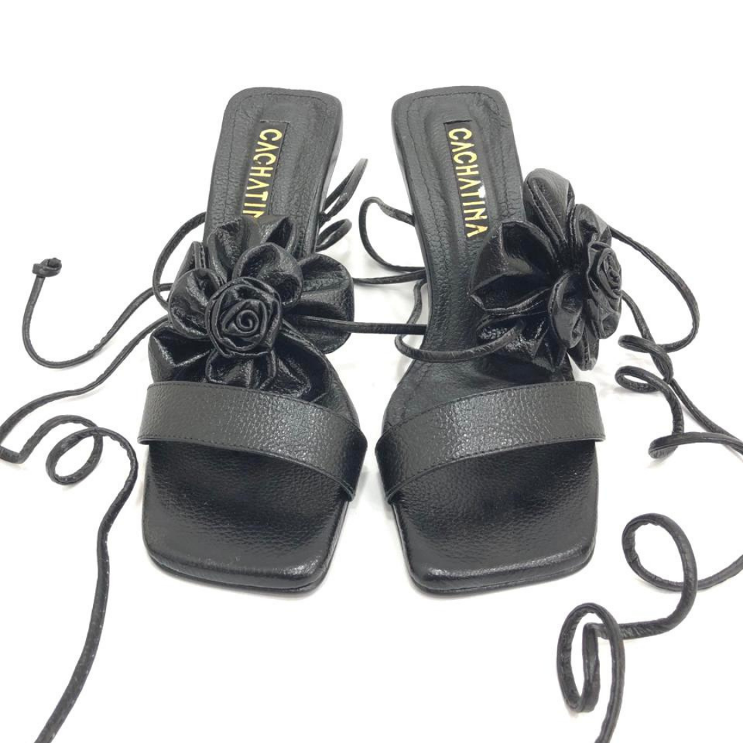 CALZADO CACHATINA - SEXY FLOWER - CUERO NEGRO - ALTURA 7.5 (10 CM) - TACON MUJER