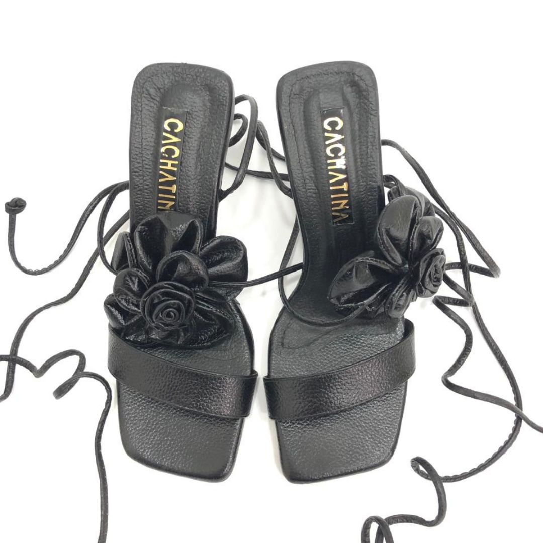 CALZADO CACHATINA - SEXY FLOWER - CUERO NEGRO - ALTURA 7.5 (10 CM) - TACON MUJER