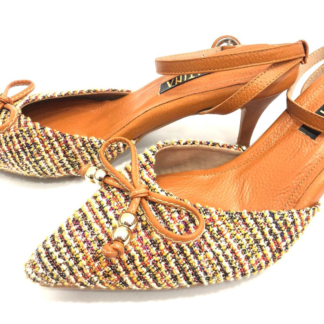 TACÒN - SHINING - 5.5 - CUERO MIEL X TEX ARENA - CALZADO CACHATINA