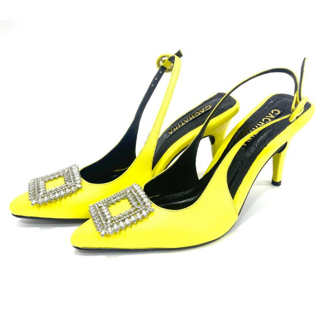 STORM CALZADO CACHATINA ESTILETO MUJER CUERO AMARILLO TACON (11  CM)