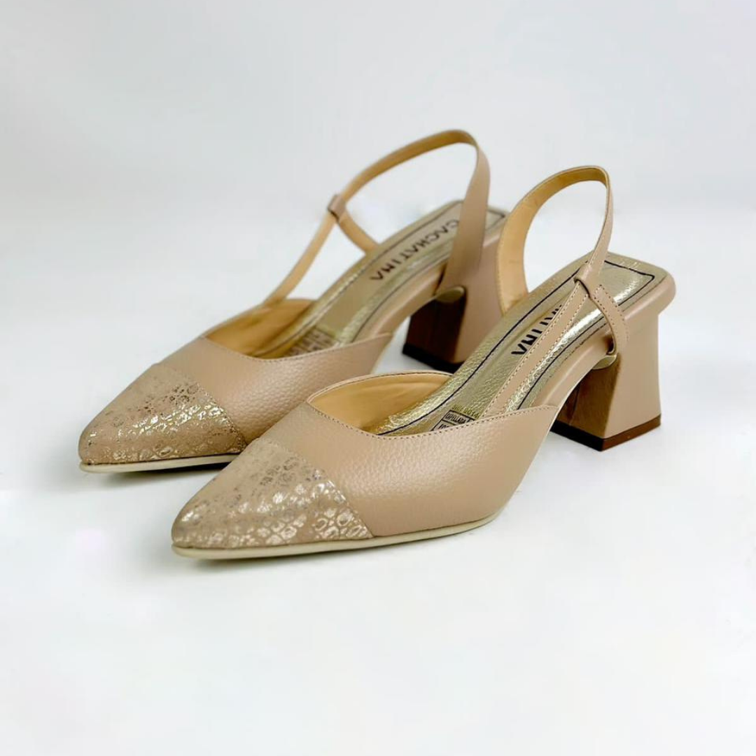 SUGAR - CALZADO CACHATINA - ESTILETO MUJER - CUERO FRAPE X DORADO - TACON 5.5 (7.5 CM)