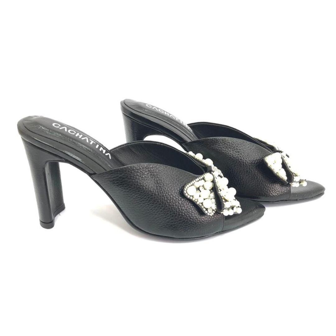 CALZADO CACHATINA - TACON MUJER - SUYIN - CUERO NEGRO - ALTURA 7.5 (10 CM)