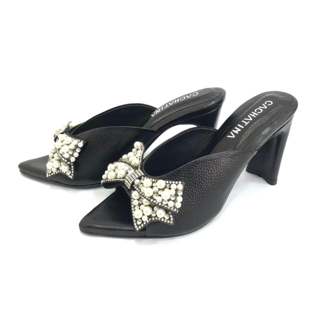 CALZADO CACHATINA - TACON MUJER - SUYIN - CUERO NEGRO - ALTURA 7.5 (10 CM)