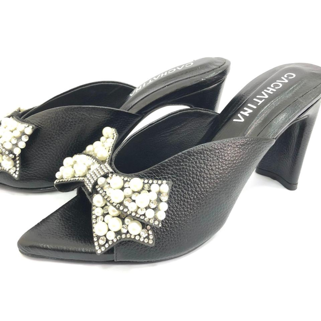 CALZADO CACHATINA - TACON MUJER - SUYIN - CUERO NEGRO - ALTURA 7.5 (10 CM)