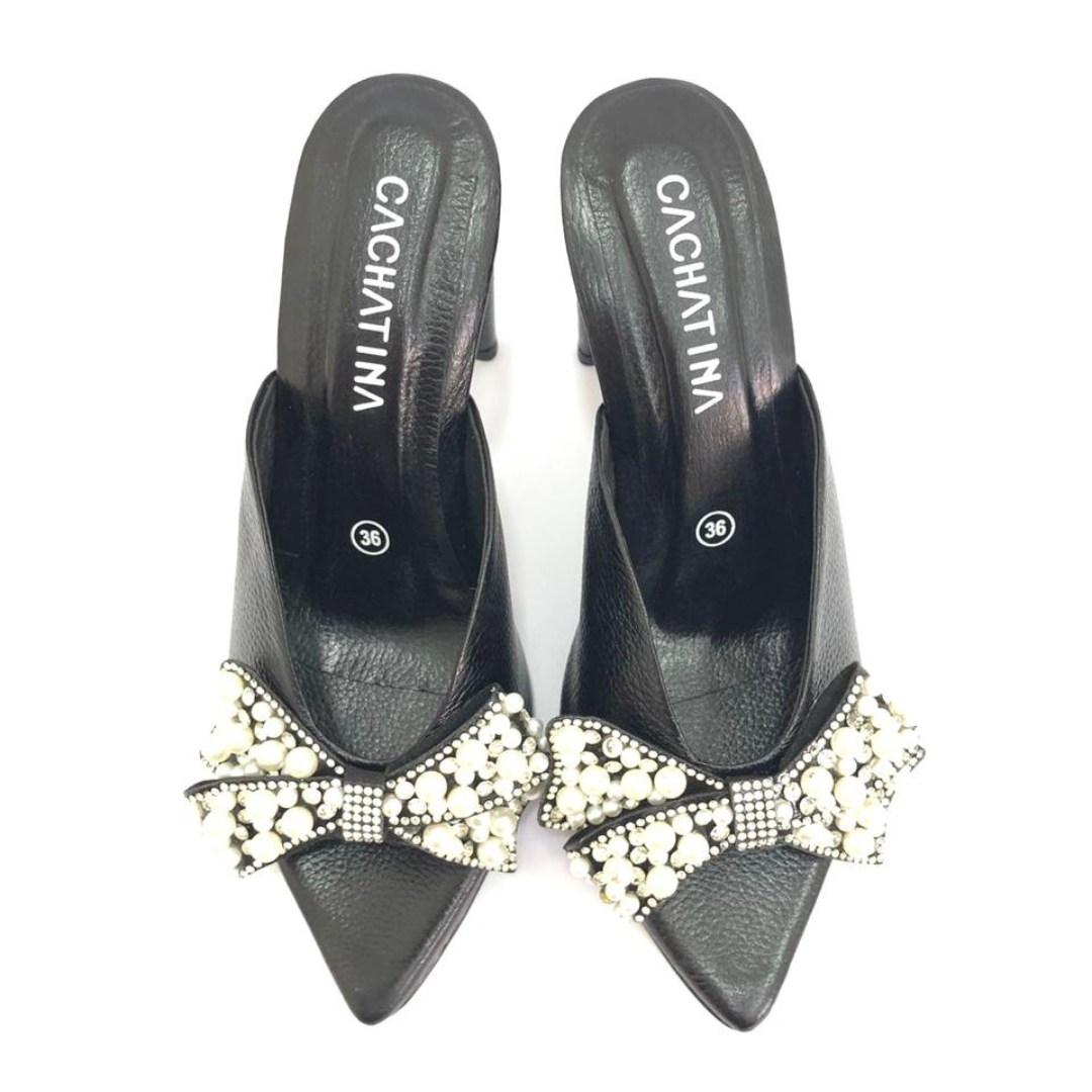 CALZADO CACHATINA - TACON MUJER - SUYIN - CUERO NEGRO - ALTURA 7.5 (10 CM)