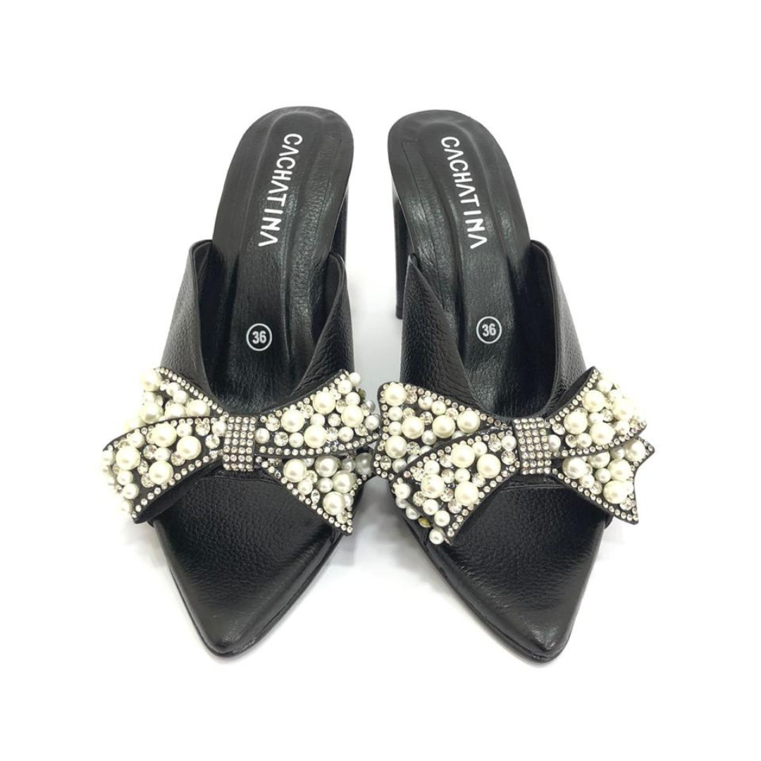 CALZADO CACHATINA - TACON MUJER - SUYIN - CUERO NEGRO - ALTURA 7.5 (10 CM)