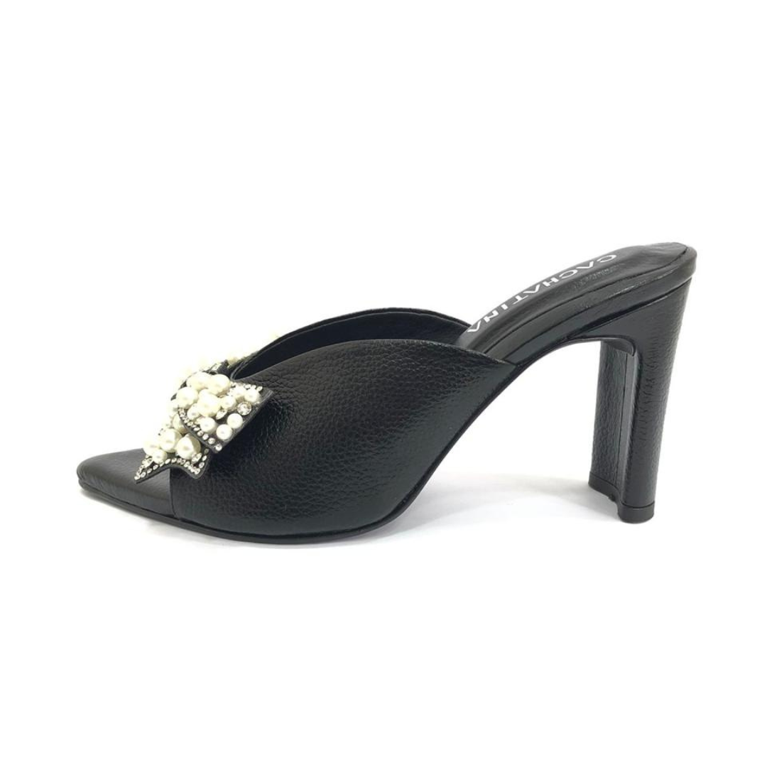 CALZADO CACHATINA - TACON MUJER - SUYIN - CUERO NEGRO - ALTURA 7.5 (10 CM)