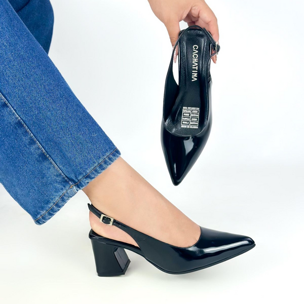 TANIT - CALZADO CACHATINA - ESTILETO MUJER - CUERO CHAROL NEGRO - TACON 5.5 (8 CM)