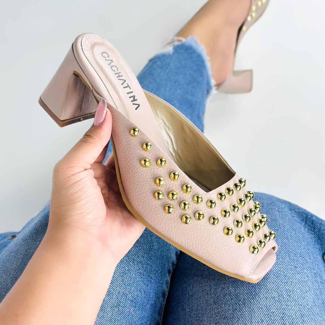 CALZADO CACHATINA - TACON MUJER - WINOA - CUERO TAUPE - ALTURA 5.5 (7 CM)