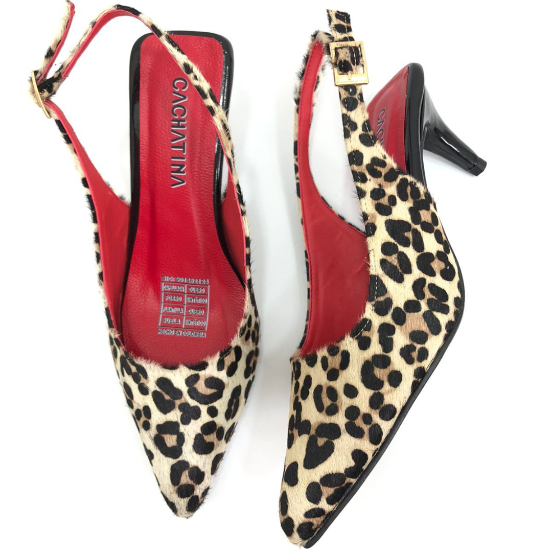 YUHONG - CALZADO CACHATINA - ESTILETO MUJER - CUERO ANIMAL PRINT X ROJO - TACON 5.5 (8 CM)
